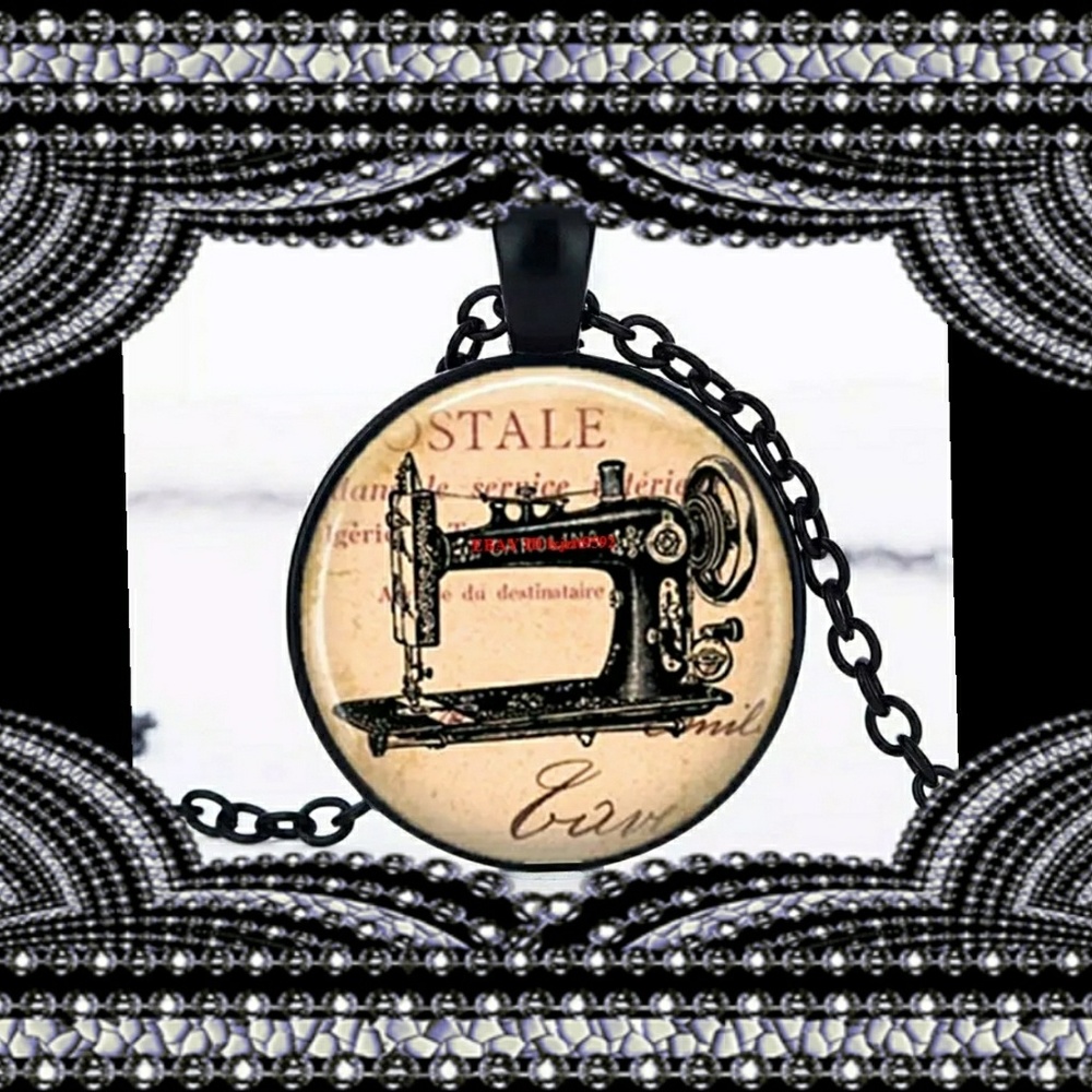 Glass Cabochon Sewing Machine Necklace